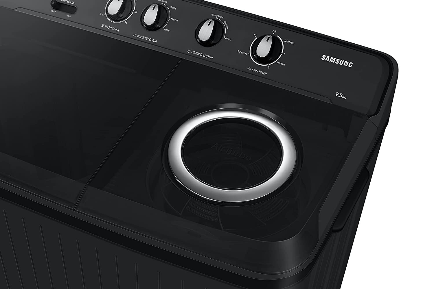 Samsung 9.5 Kg, 5 Star, Semi-Automatic Top Load Washing Machine (Air Turbo Drying, Dark Gray, 5 Year Warranty on Wash Motor)