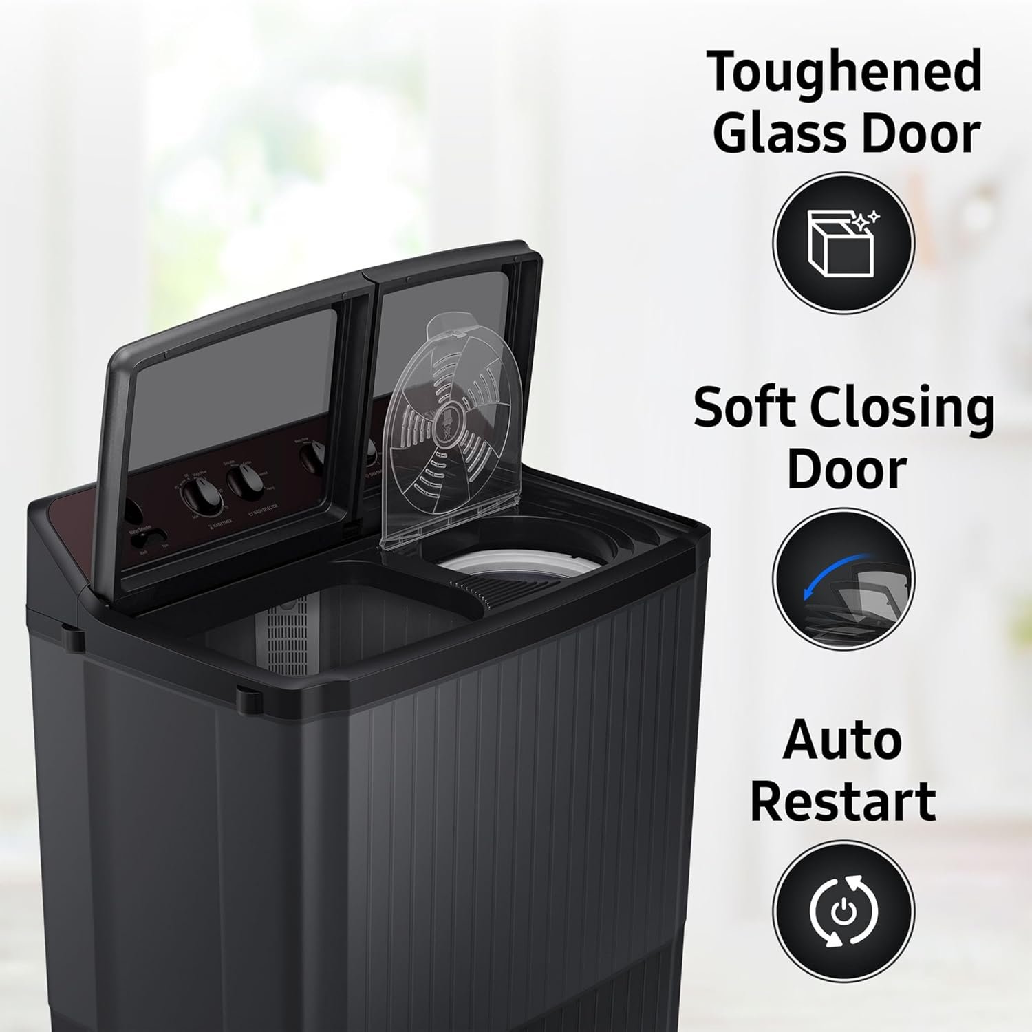 Samsung 9.5 Kg, 5 Star, Semi-Automatic Top Load Washing Machine (Air Turbo Drying, Dark Gray, 5 Year Warranty on Wash Motor)