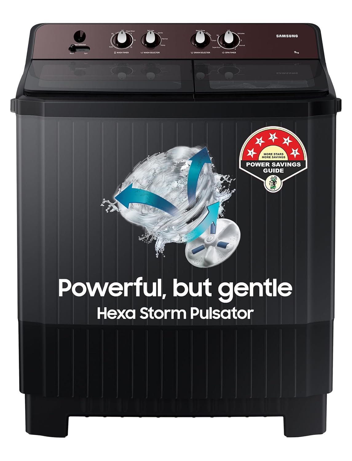 Samsung 9.5 Kg, 5 Star, Semi-Automatic Top Load Washing Machine (Air Turbo Drying, Dark Gray, 5 Year Warranty on Wash Motor)