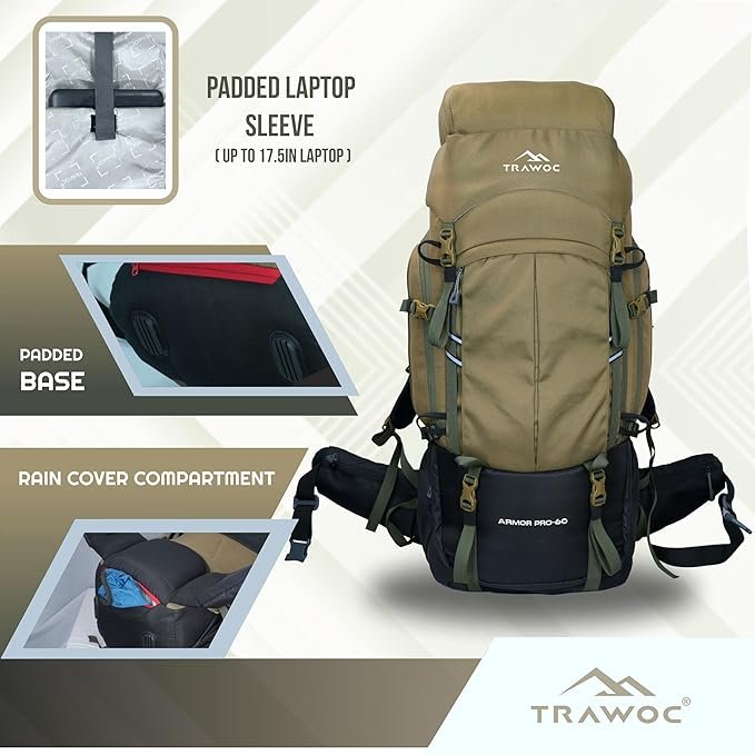 TRAWOC ARMOR PRO 60L Internal Fiber Frame Travel Backpack