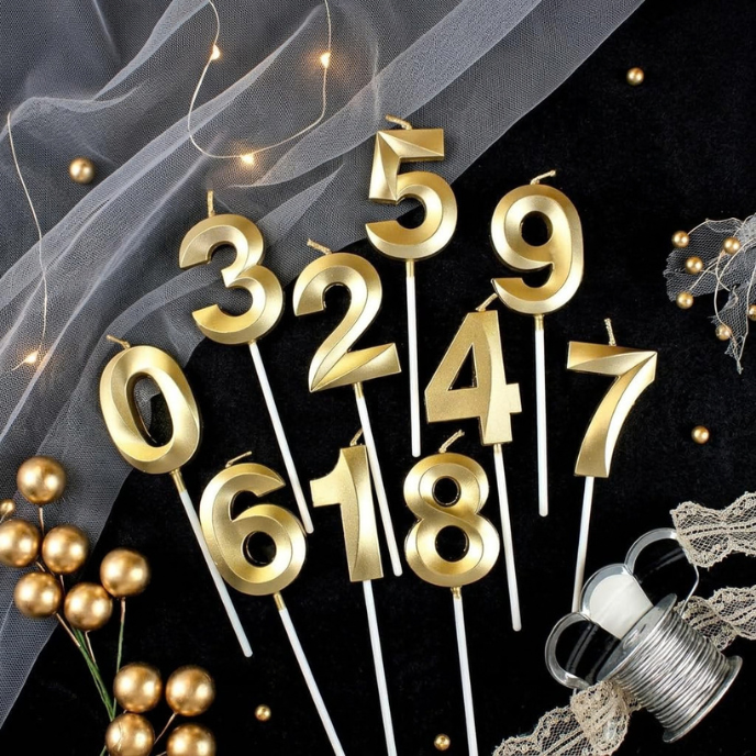 Gold Number Birthday Candles 0–9 | Elegant Cake Decoration Candles