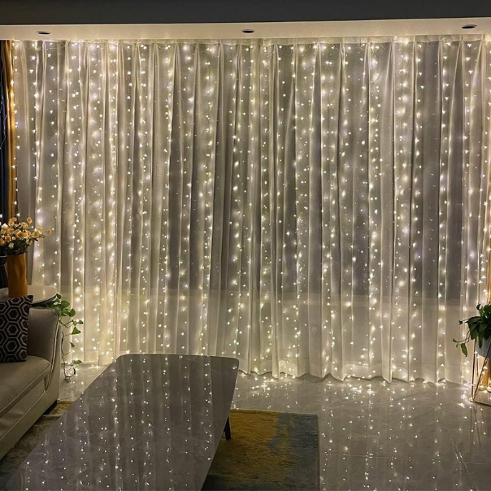 White Net Backdrop with Warm LED Fairy Lights – 4 Piece Event Decoration Set
