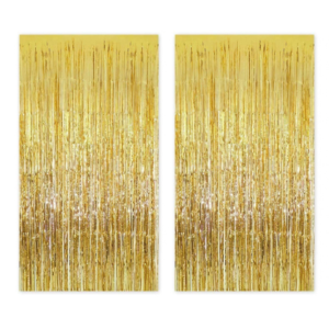 Gold Metallic Foil Fringe Curtain Backdrop – 2 Piece Party Decoration Set