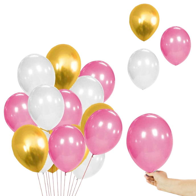 Party Propz Metallic Balloons Large -51Pcs, Pink Gold White Balloons Set for Birthday, Wedding & Party Decoration