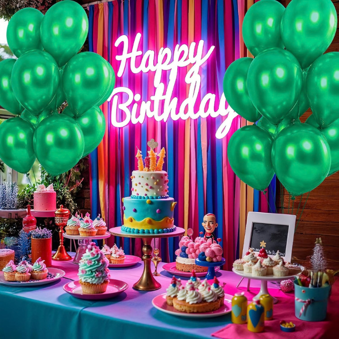 Metallic Chrome Balloons – 25 Pcs | Rose Gold, Orange & Green