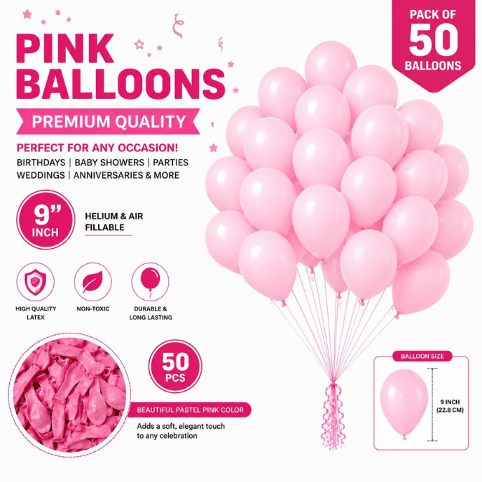 pink balloons Bouquet Set for Birthday & Party Decoration Pop The Party 50pcs Party Decoration Pastel color