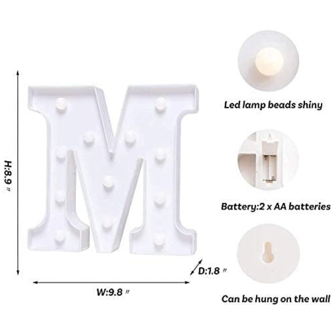 LED Letter M Light for Birthday, Wedding & Event Decoration