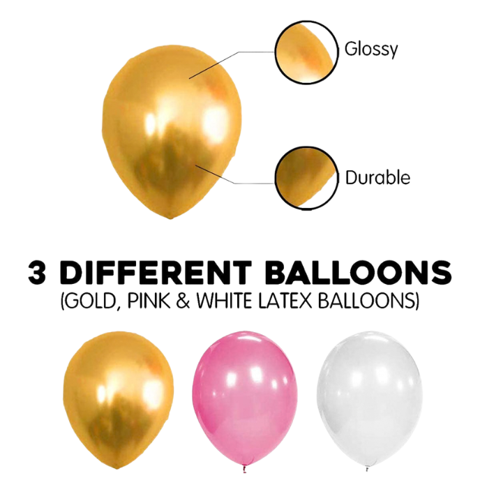 Party Propz Metallic Balloons Large -51Pcs, Pink Gold White Balloons Set for Birthday, Wedding & Party Decoration