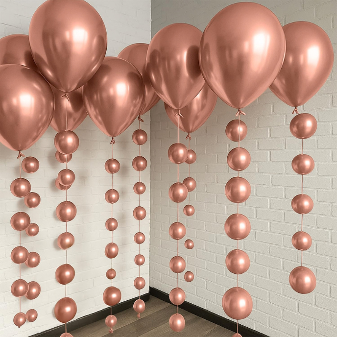 Metallic Chrome Balloons – 25 Pcs | Rose Gold, Orange & Green