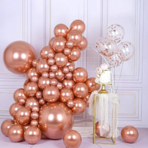 Metallic Chrome Balloons – 25 Pcs | Rose Gold, Orange & Green