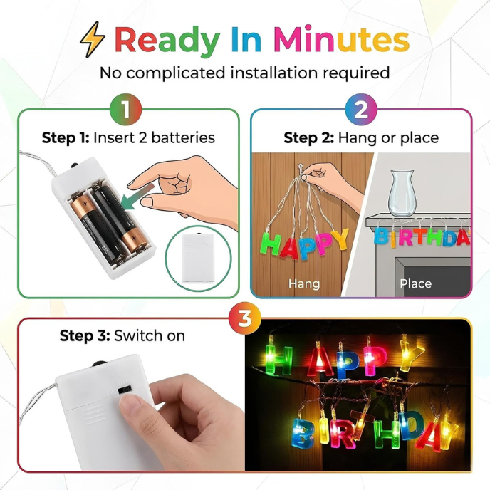 LED HAPPY BIRTHDAY String Lights for Birthday Party Decoration