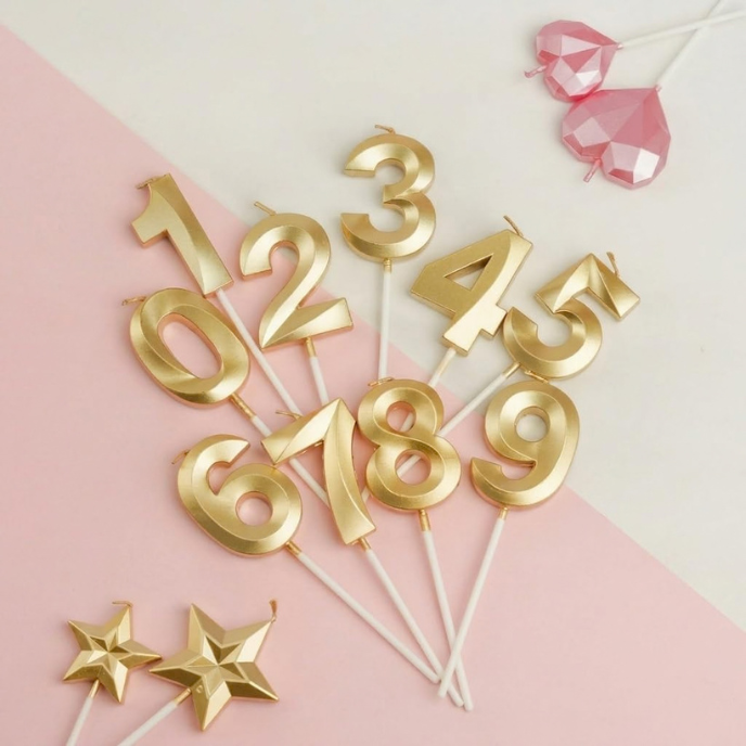 Gold Number Birthday Candles 0–9 | Elegant Cake Decoration Candles