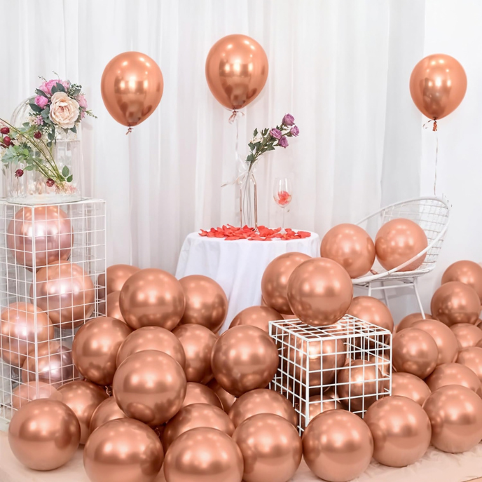 Metallic Chrome Balloons – 25 Pcs | Rose Gold, Orange & Green