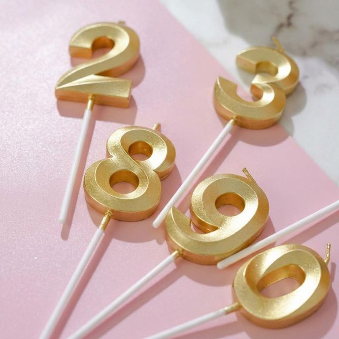 Gold Number Birthday Candles 0–9 | Elegant Cake Decoration Candles