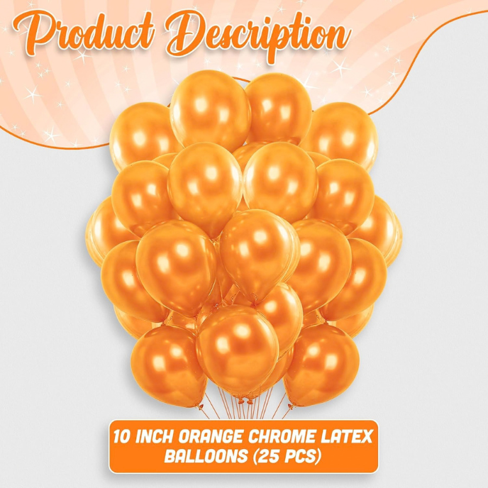 Metallic Chrome Balloons – 25 Pcs | Rose Gold, Orange & Green