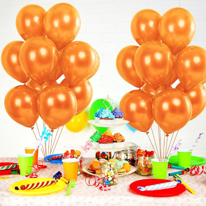 Metallic Chrome Balloons – 25 Pcs | Rose Gold, Orange & Green